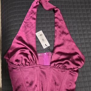 Dynamite Satin Halter Top in Vibrant Pink